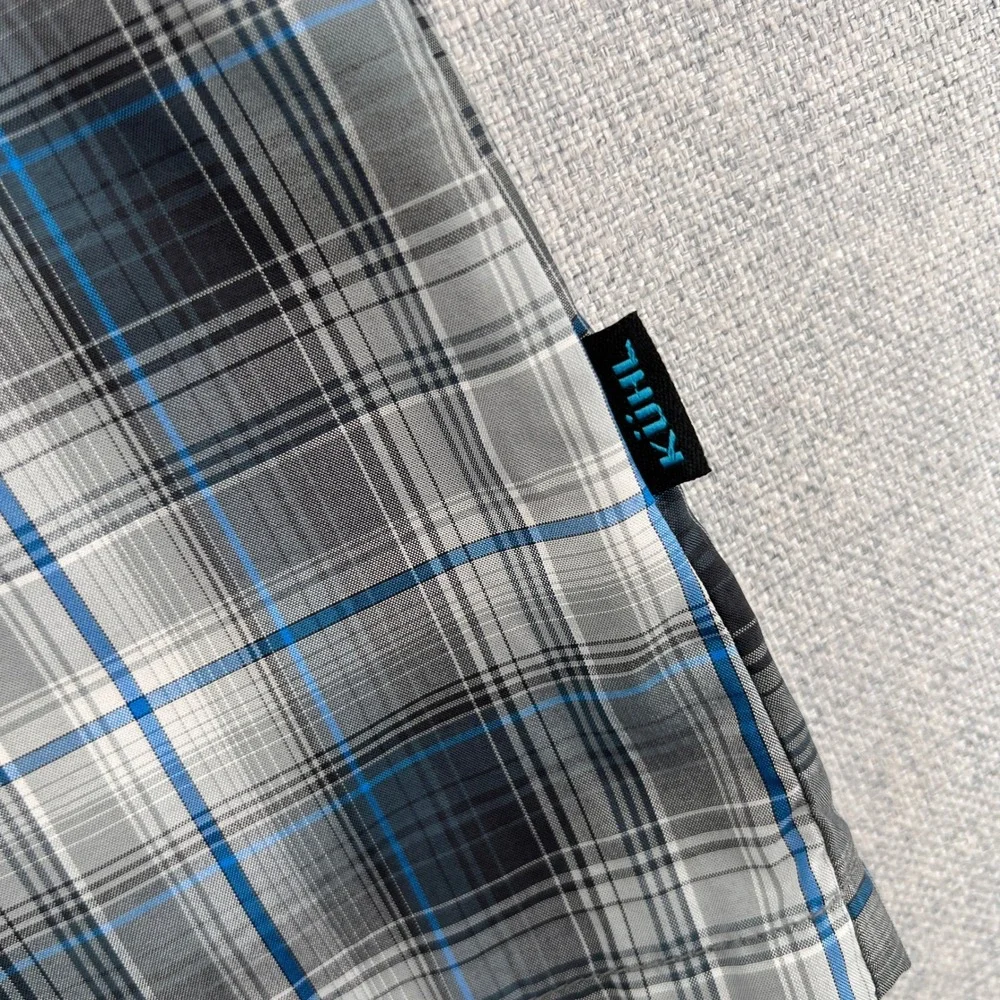 KUHL Response Button Shirt Men XL Gray Blue Plaid Short Sleeve Outdoor Hike GORP - Picture 9 of 12